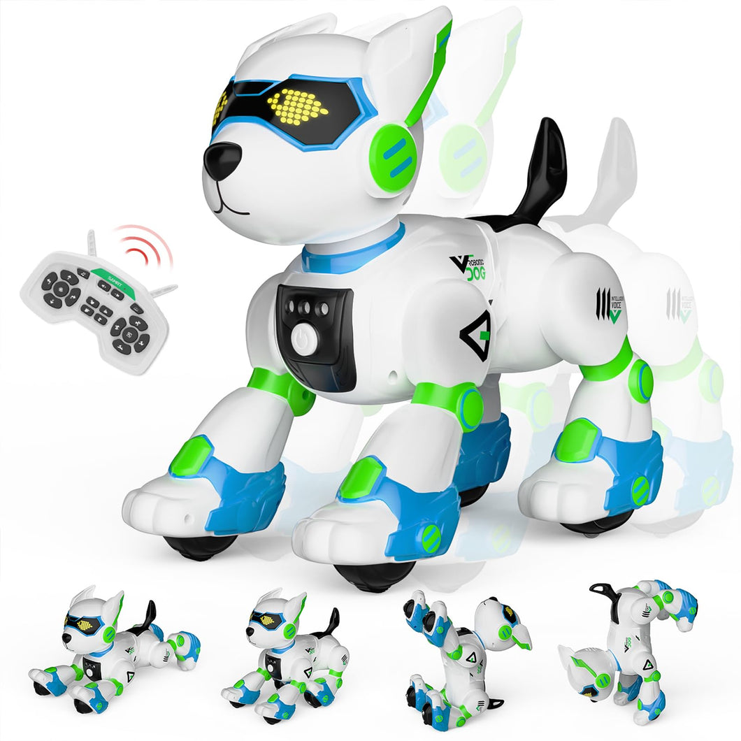 Kids Remote Control Interactive Robotic Pet Smart Programmable Puppy Electric Intelligent Robo with Voice Control RC Music (Green)