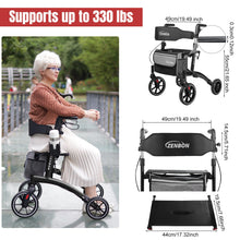 Load image into Gallery viewer, Rollator Walker for Seniors/Adults Foldable Rolling Walker with Seat 330 lbs Capacity 4 Big 8 inch Wheels Hand Grips Adjustable Height Lightweight Aluminum Walker 7205(Black)
