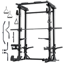 Load image into Gallery viewer, Major Fitness Drone3 Smith Machine, All-in-One Home Gym Power Rack with Cable Crossover, Pull-Up Bars, T-Bar &amp; Squat Station, Heavy-Duty Full-Body Workout for Strength Training (D3SMS-BK (Rack Only)
