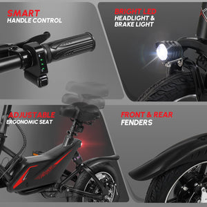 Electric Bike for Adults,14" Folding Electric Bicycle 350W 36V 6AH Battery w/Dul Shock Absorber, Foldable Commuter City Ebike