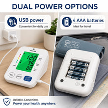 Load image into Gallery viewer, P PANACARE Upper Arm Blood Pressure Monitor for Home Use, Adjustable Cuff (8.7–16.5 inches), Large Backlit Display, White
