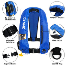 Load image into Gallery viewer, Owntop Automatic/Manual Inflatable Vest, Manual Convertible Option, Low Profile, Zipper Closure, Inflatable Fishing Jacket for Kayaking, Boating and Fishing, 24g CO2 Cylinder Included
