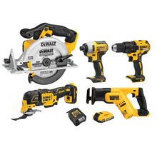 Load image into Gallery viewer, DEWALT 20V MAX 5-Tool Power Tools Combo Kit, Includes 1/2 Cordless Drill,1/4 Impact Driver, Reciprocating Saw, Circular Saw, Oscillating Tool, 5Ah Battery and Charger (DCK540D1)
