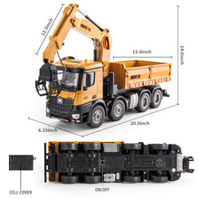 Load image into Gallery viewer, 26CH Remote Control Dump Truck, 2 in 1 RC Dump Truck Wood Grabber Toy, Heavy Duty Construction Toys Vehicle
