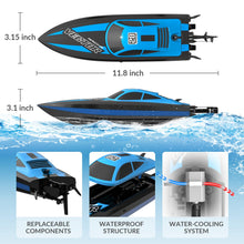 Load image into Gallery viewer, RC Boat 20MPH Fast Remote Control Boat with Lights 2.4Ghz Toy Boat for Pools and Lakes with 2 Rechargeable Batteries, Blue
