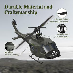 Helicopter - Huey Collectable Remote Control Helicopter with Auto-Hover for Adults, Beginners, 1/27 Scale, 2 Batteries