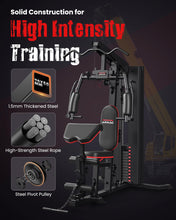 Load image into Gallery viewer, Sportsroyals Home Gym, Multifunctional Workout Station with 150LBS Weight Stack, Full Body Workout Machine with Pulley System for Strength Training (Black red)
