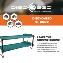 Load image into Gallery viewer, Disc-O-Bed Extra Large Portable Bunk Camping Cots with Carry Bags - Heavy-Duty Indoor or Outdoor Sleeping System, Converts to Bench or Separate Beds, 500 lb Weight Capacity Per Cot, Green
