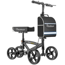 Load image into Gallery viewer, BlessReach Steerable Knee Walker Deluxe Medical Scooter for Foot Injuries Compact Crutches, with Dual Rear on-Wheel Brake and Shock Absorption Under The Knee pad, Black
