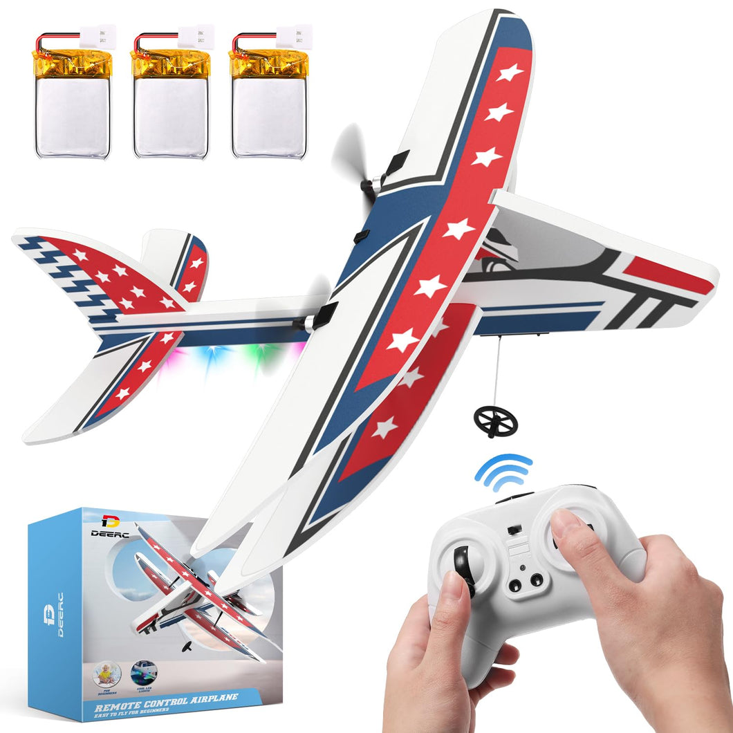 RC Plane, 2.4GHZ Remote Control Airplane W/ 3 Batteries & 6-axis Gyro Stabilizer, 2CH RTF RC Glider Toy