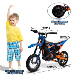 24V 7AH Kids Ride on Dirt Bike, 250W Strong Motor 13.6MPH Fast Speed Electric Off-Road Motorcycle, Blue