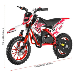 Kids Dirt Bike 49cc 2-Stroke, Mini Pit Bike, Beach Off Road Ride On Vehicle Mini Motorcycle, Pocket Rocket Motocross, 220lbs Weight Capacity Red