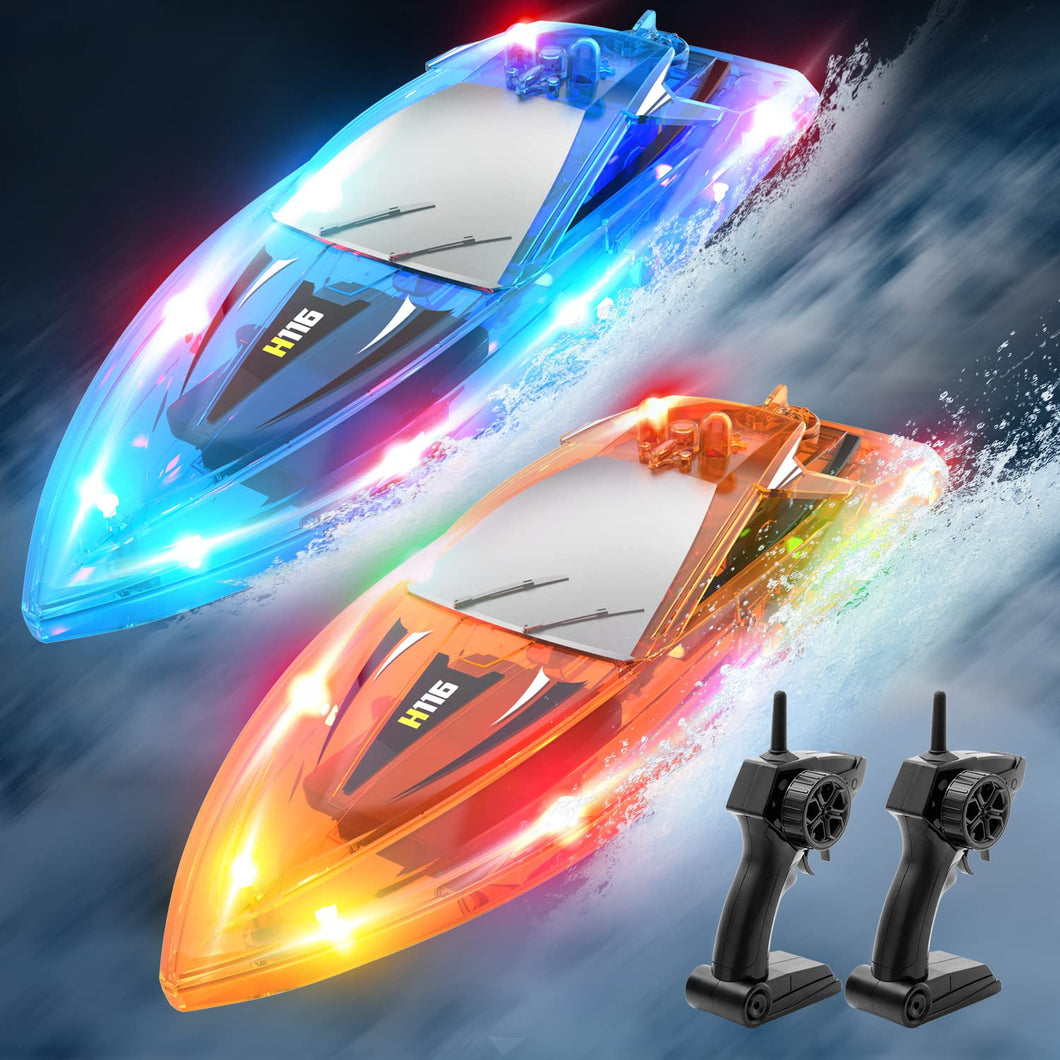 2Pack LED Light RC Boat Remote Control Pool Water Toys for Kids Ages 8-12 Adults Lakes Bathtub Toy with Whole Body Waterproof