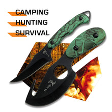 Load image into Gallery viewer, Elk Ridge ER-300 Series, 2-Piece Fixed Blade Hunting Knife Set with Gut Hook and Caping Knife, 3Cr13MoV Steel, Wood Handle, Nylon Sheath, 7 Inch and 6.4 Inch (Camo)
