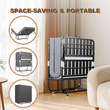 Load image into Gallery viewer, FYYXTEE Folding Bed with Memory Mattress, Twin Portable Roll Away Guest Bed with Wheels, Widened Grid Support Frame, Space-Saving for Office, Room, Basement, Small Apartment, 75" x 38" with HEADBOARD
