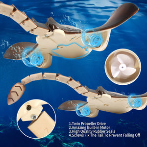 Pool Toys Remote Control Shark Boat, 2.4G RC Stingray Fish, Animal Water Toys for Kids Age 8-12, Kids Battery Pool Toys