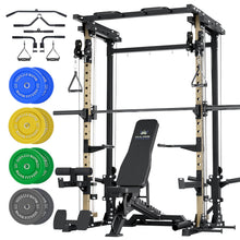 Load image into Gallery viewer, Major Fitness Drone3 Smith Machine with Weight Bench &amp; 230lb Weight Plates, All-in-One Home Gym Squat Rack with Cable Crossover &amp; Pull-Up Station, Heavy-Duty Strength Training, Khaki
