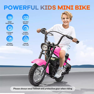 Electric Motorcycle for Kids, 24V Electric Dirt Bike, 2 Speed Max Up to 14 Mph & 60 Minutes Continuous Ride On Toy Motorbike, Pink