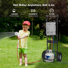 Load image into Gallery viewer, CAMPLUX Portable Tankless Water Heater, 1.32 GPM 5L Propane Water Heater for Camping, RV &amp; Off-Grid, Instant Outdoor Hot Water Shower System with Gas Regulator, Battery Powered, AY132G, Gray
