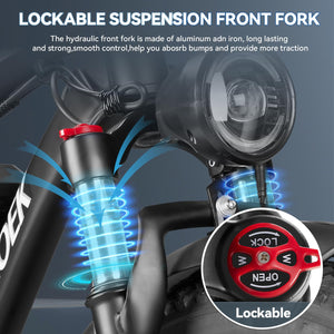 EDUAMOEK Dual Motor Ebike for Adults, 52V 23AH Large Battery Men Adult Fat Tire Electric Bike Peak 4000W 37MPH Electric Bicycles 7 Speed with Front Fork Suspension