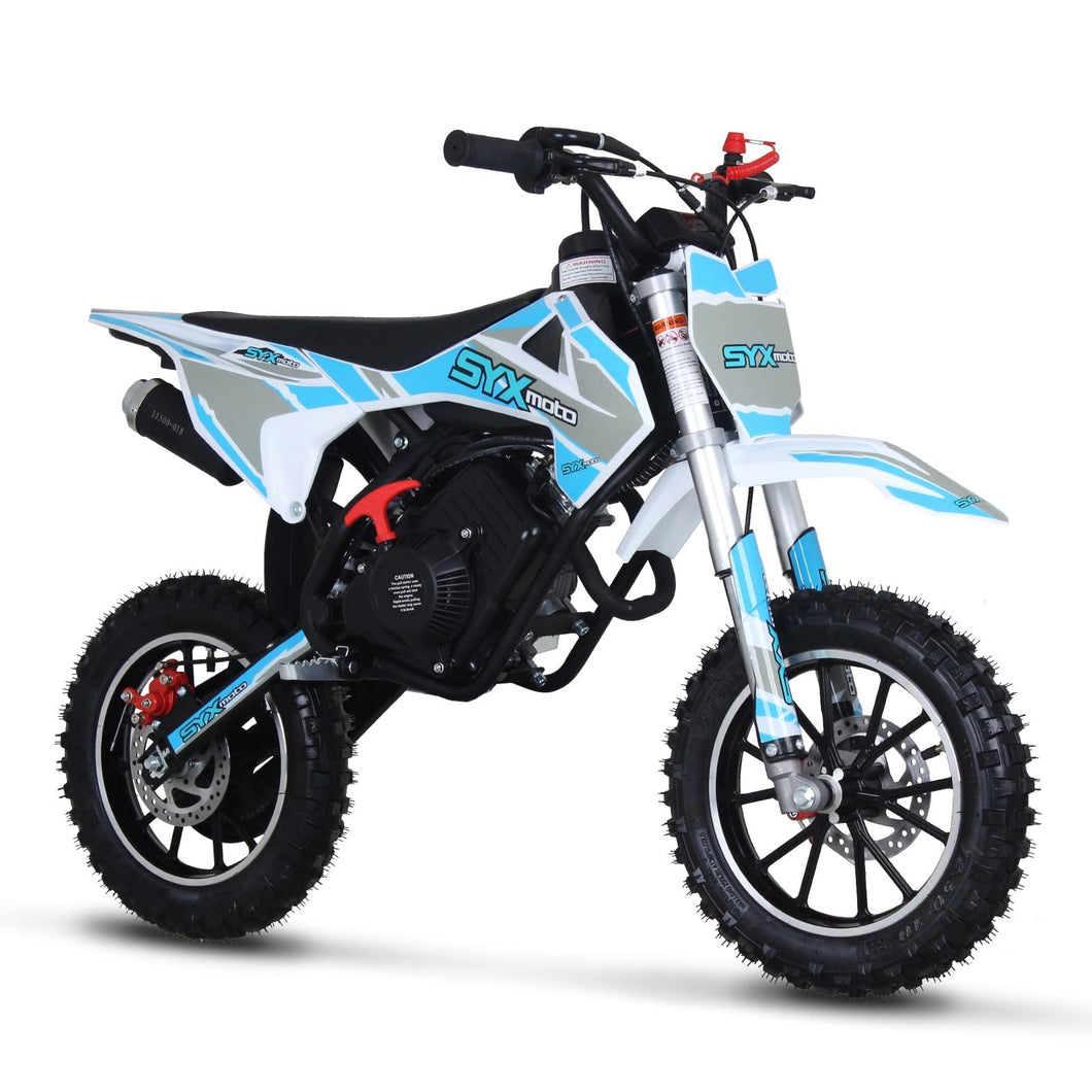 58CC 4-Stroke Kids Mini Dirt Bike, 8-14 Gas Powered Off-Road Motorcycle, Pocket Pit Trail Bikes W/EPA Approved (BlueWhite)