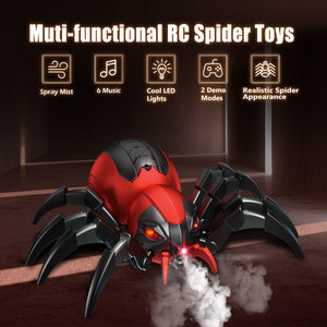 Remote Control Spider Kids Toys - Realistic RC Spider, Music Effect, LED Light, Toys for 3 4 5 6 7 8 9 10 11 12+ Year Old Boys/Girls, Red