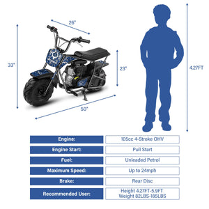 Mini Dirt Bike for Kids, 105CC 4-Stroke Kid Gas Powered Off-Road Pocket Pit Trail Motorcycle W/EPA Approved