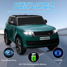 Load image into Gallery viewer, 24V Ride On Car, 2-Seater Licensed Land Rover with Parent Remote Control, 3 Speeds, Wireless Music, MP3 Player, Electric Car for Kids, Green
