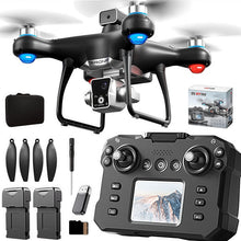 Load image into Gallery viewer, Drone with Screen Controller with SD card, Brushless Motor, Optical Flow Localization, Active Obstacle Avoidance (2 batteries - Black)
