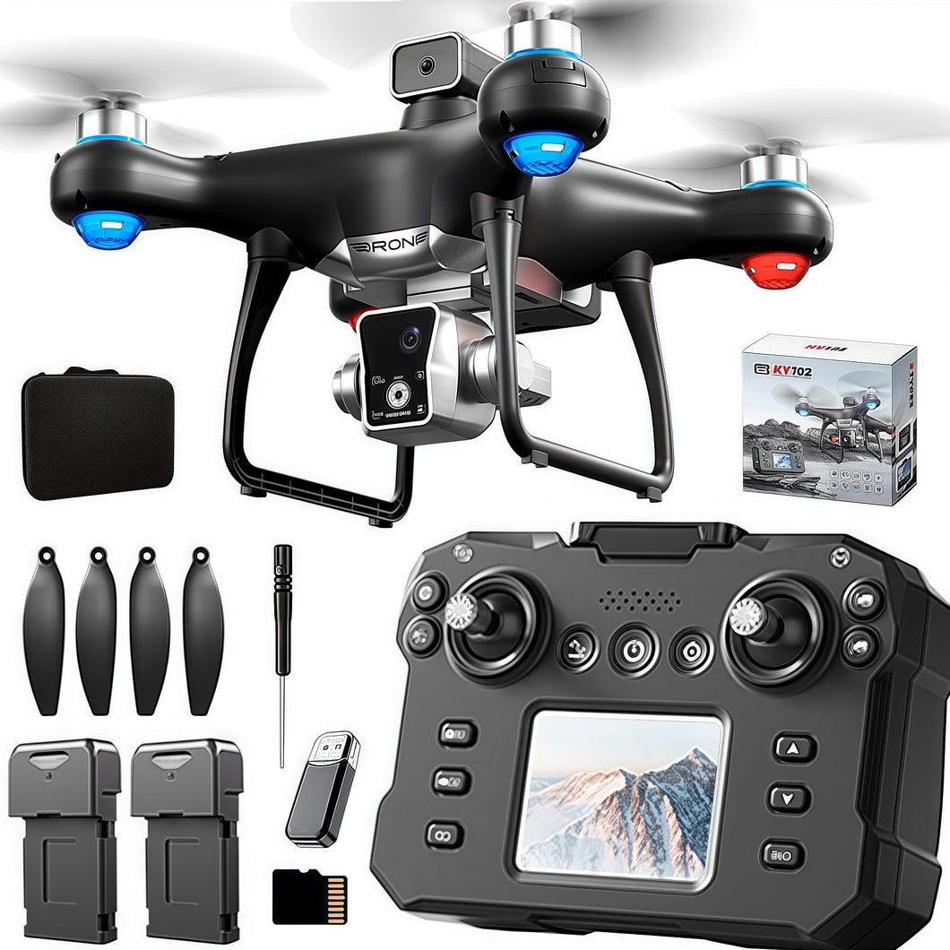 Drone with Screen Controller with SD card, Brushless Motor, Optical Flow Localization, Active Obstacle Avoidance (2 batteries - Black)