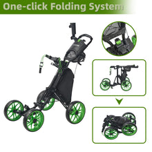 Load image into Gallery viewer, FLAGTAG Golf Push Cart 4-Wheels,Folding Golf Cart, Golf Pull cart with Cup Holder,Umbrella Holder,Cooler Bag, Foldable with one-Click,Handle Height Adjustable,Drink Holder,Walking Push cart
