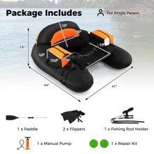 Load image into Gallery viewer, Goplus Inflatable Float Tube, Fishing Belly Boat with Fish Ruler, Pump, Storage Bag, Adjustable Straps, Fishing Float Tube for Angling, 350LBS Load Capacity (Black+Orange, Thickened，W/Rod Holder)
