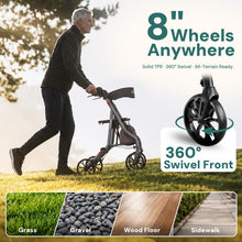 Load image into Gallery viewer, StepPilot Zero Wobble Rollator Walker with Seat for Seniors, 350lb Capacity, 18" Extra Wide Seat, 8" Wheels &amp; Dual Brake, One-Hand Folds to 9.6", 7-Level Handle Adjustable, Cup Holder &amp; Cane Clip
