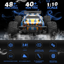 Load image into Gallery viewer, 1:10 Large High Speed Remote Control Car with LED Shell Lights, 48+ KM/H, 4WD Offroad Monster Truck for Adults &amp; Kids
