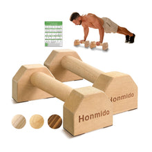 Load image into Gallery viewer, Wooden Parallettes 2 PCS Push Up Stand For Floor Calisthenics Bars Home, Handles Handstand Blocks Beech &amp; Pine Wood Pushup Non-Slip Base Parallel Exercise Equipment For MenTrainers(BEECH WOOD)
