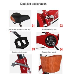 Red, Style 2, Adult Tricycle,16 inch 3-Wheels Trike Bicycle Lightweight Foldable Bikes for The Elderly, Human-Powered Pedal Tricycle