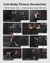 Load image into Gallery viewer, Mikolo F4 2.0 Power Cage with Dual-Track Smooth Pulley System, 1200LBS Power Rack with Leg Hold-Down for Heavy LAT Pulldowns, All-in-One Squat Rack with More Training Attachments for Home Gym (Black)
