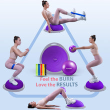Load image into Gallery viewer, kisnbld Half Balance Ball Trainer, Inflatable 19/23 Inch Half Exercise Ball with Resistance Bands -Purple
