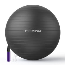 Load image into Gallery viewer, FITMIND_ Extra Thick Exercise Ball Yoga Ball 22in/26in/30in for Workout Pregnancy Stability-black
