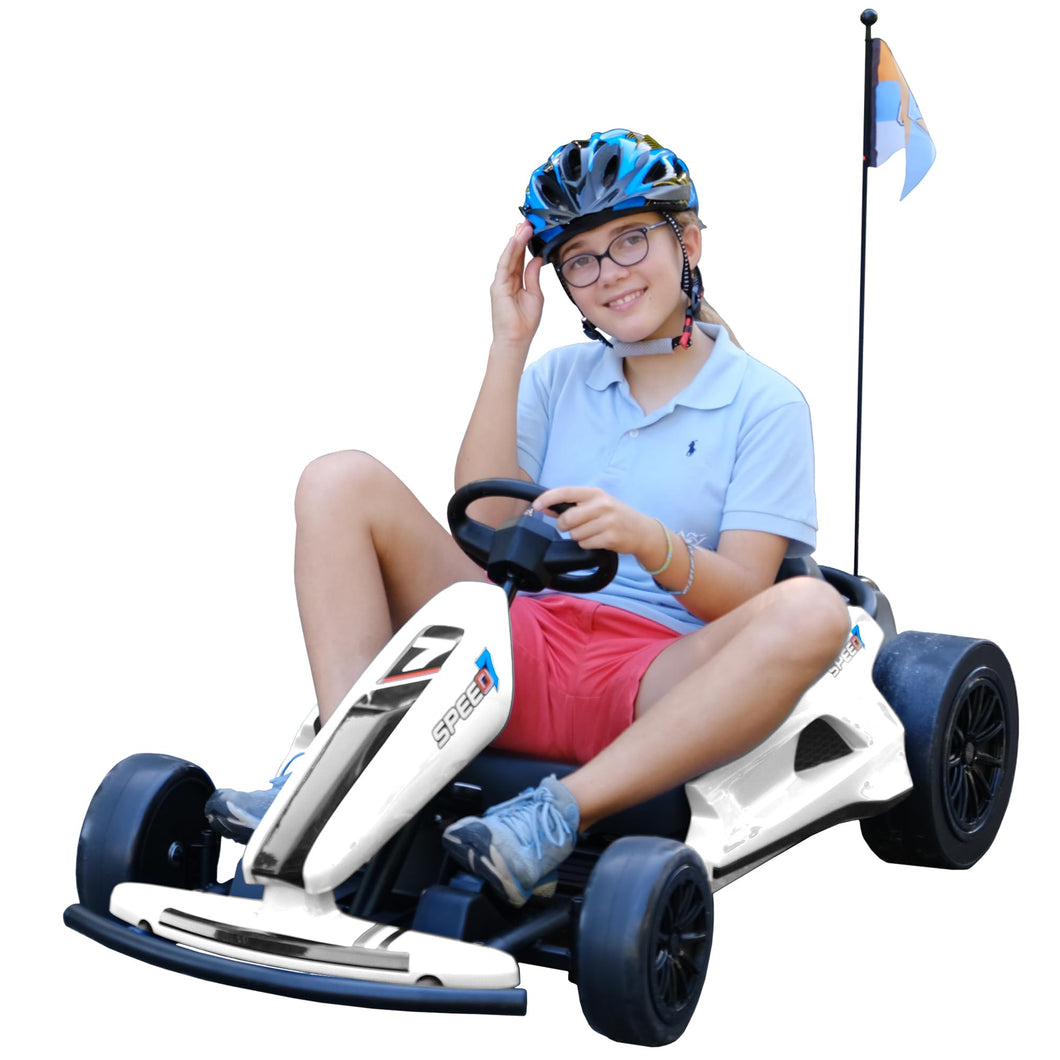 sopbost 24V 10Ah Electric Go Kart with Drifting Function for Big Kids Age 6+, 2WD Ride On Car - White