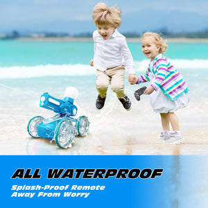 Amphibious Remote Control Car Boat for Kids, 2.4GHz 4WD Water Squirt RC Stunt Car with LED Lights, 45-Minute Playtime