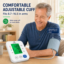 Load image into Gallery viewer, P PANACARE Upper Arm Blood Pressure Monitor for Home Use, Adjustable Cuff (8.7–16.5 inches), Large Backlit Display, White
