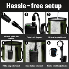 Load image into Gallery viewer, Motivekit™ Portable Camping Shower | 5.3 Gallons Foldable Bucket, 6000mAh Rechargeable Shower Pump, 6' 7" Filtered Shower Head, Summer Beach Outdoor Showering Hiking Pet Bath RV Car Wash Water Plant
