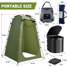 Load image into Gallery viewer, MILBOPA Portable Camping Shower, Pop Up Privacy Tent Kit and Foldable Toilet, Shower Pump, Gallons Bucket, Outdoor Shower for Hiking, Travel, Car
