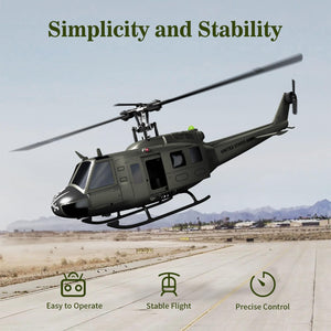 Helicopter - Huey Collectable Remote Control Helicopter with Auto-Hover for Adults, Beginners, 1/27 Scale, 2 Batteries