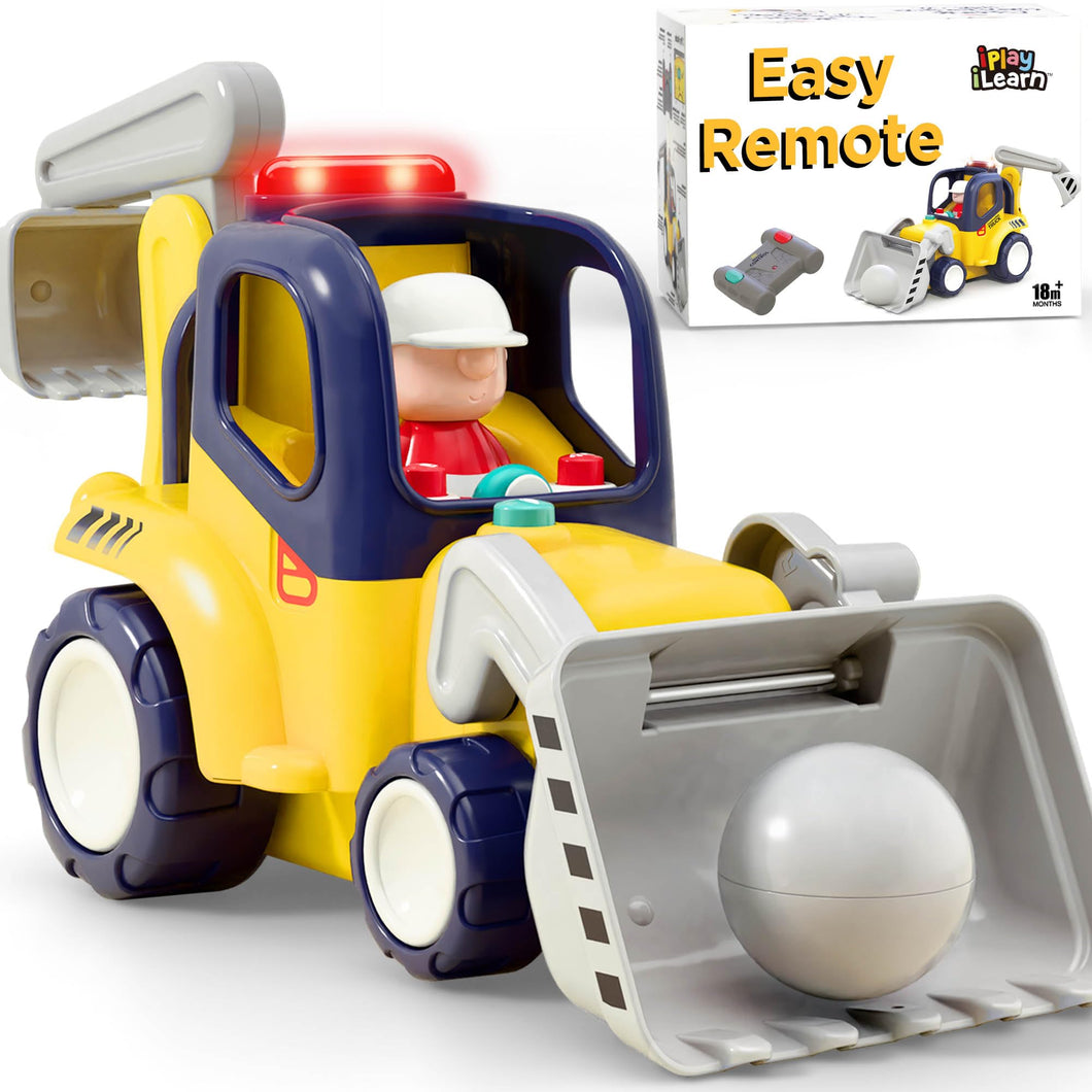 Remote Control Construction Truck Toy for Toddlers 2-4, Baby RC Car Toys W/Light Sound, Backhoe Loader Play Vehicle