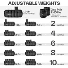Load image into Gallery viewer, Sportneer Adjustable Ankle Weights Set - 1 Pair (2-10 lbs) Removable Sandbags- Black
