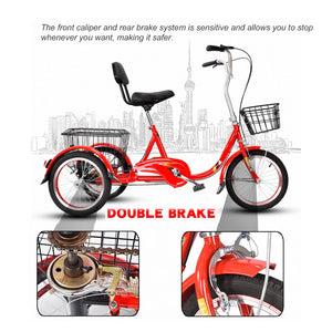 Adult Small Shopping Leisure Bicycle, Trike Bike for Adults with Removable Baskets, Cruiser Bike for Seniors Women Men