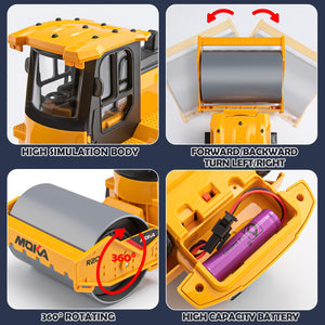 2.4G Remote Control Road Roller Toys, RC Engineering Roller Truck for Boys, Construction Vehicles Model Toy Gift for Toddlers 3-5