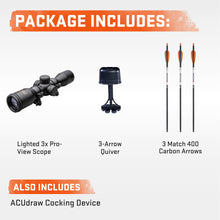 Load image into Gallery viewer, Wicked Ridge by TenPoint Rampage XS Crossbow, Peak XT - 390 FPS - The Ultimate Affordable Hunting Machine - Includes Lighted 3X Pro-View Scope, ACUdraw &amp; Three Match 400 Carbon Alpha-Nock Arrows
